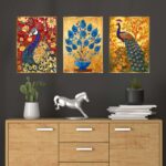 Set of Three Wall Paintings for Wall Dacoration Golden Framed Wall Paintings for Living Room & Bedroom Wall Art for Home Decoration & Office Wall Décor (18x12 inch CH-GD3-4)