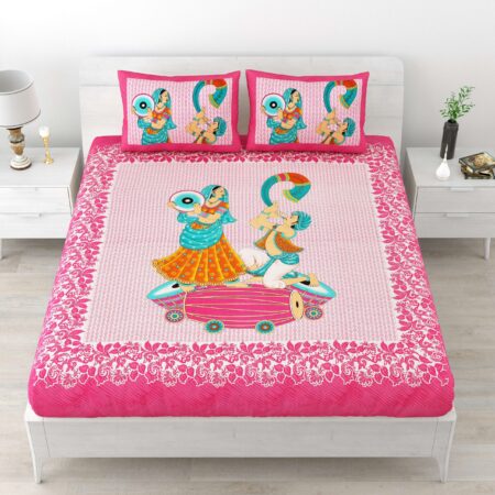 Jaipuri Cotton Printed Double Bedsheet With Two Pillow Covers