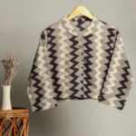 Handmade Cotton Shirt for Women ? Black & Grey Zigzag Print Button-Down Top with Full Sleeves