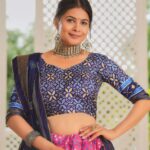 Pink Tussar Silk Lehenga Choli with Navy Blue Blouse | Minakari & Foil Print | Wedding & Festive Wear