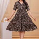 Pink Floral Printed A-Line Midi Dress with 3/4th Sleeves ? Elegant Casual & Party Wear