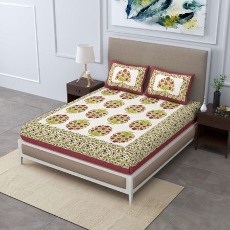 Rajasthani Jaipuri-Stylish Floral Printed Double Bedsheet With Two Pillow Covers