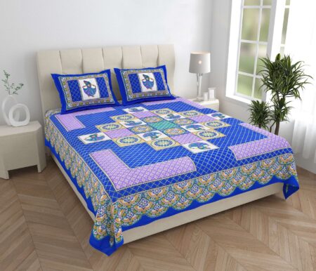Jaipuri Printed Double Bedsheet With Two Matching Pillow Covers