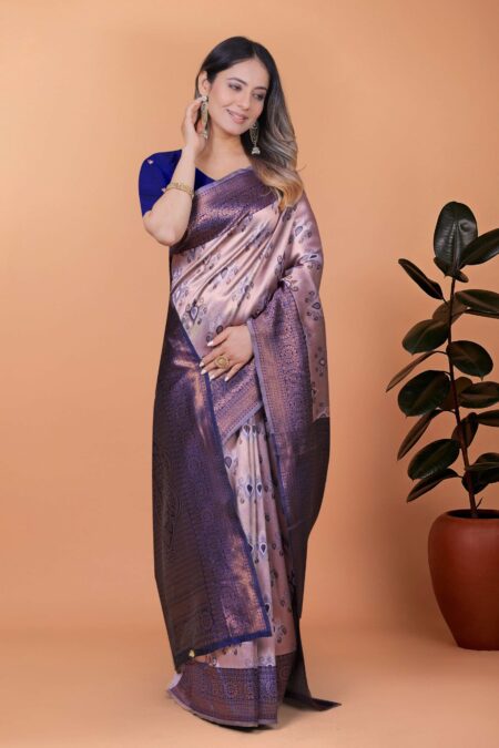 Royal Lilac Banarasi Silk Saree with Royal Blue Zari Border & Pallu | Wedding, Festive & Traditional Ethnic Wear