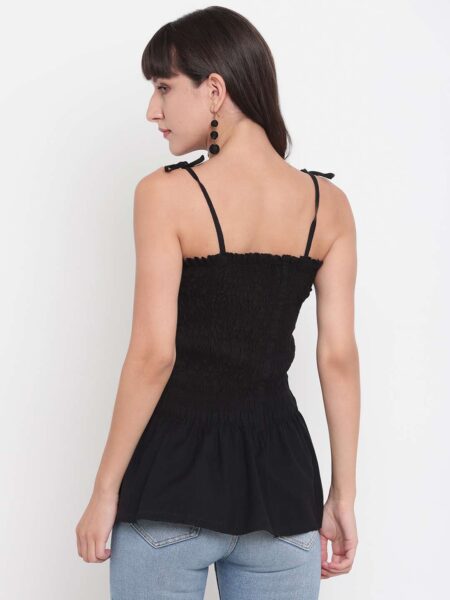 Women's Rayon Solid Casual Summer Style Tie Shoulder Straps Free Size Tank Top (Black)