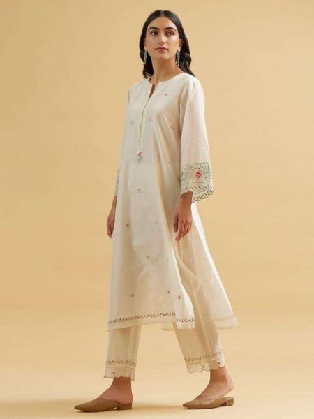 Women's Cotton Embroidered Straight Kurti With Pant