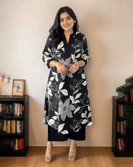 Women's Cotton Floral Printed Straight Kurti With Pant Set