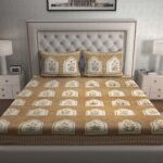 Beige Jaipuri-Style Floral Printed Double Bedsheet With Two Matching Pillow Covers