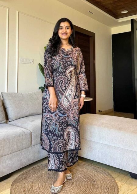 Women's Cotton Printed Straight Kurti with Pant Two Piece Co-ord Set