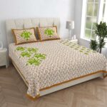 Jaipuri Floral Printed 100% Pure Cotton Double Bedsheet With Two Pillow Cover (Multi-Color)