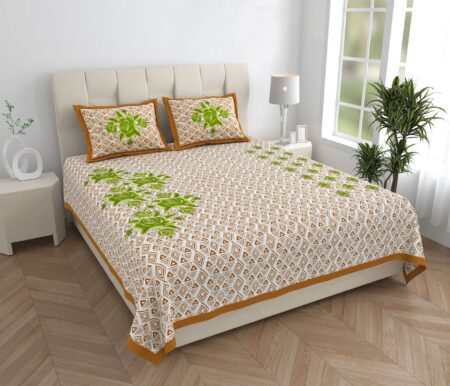 Jaipuri Floral Printed 100% Pure Cotton Double Bedsheet With Two Pillow Cover (Multi-Color)
