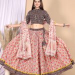 Women’s Brown Cotton Printed Lehenga Choli Dupatta Set