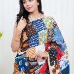 Women's Multicolor Patchwork Printed Saree with Blouse Piece Ethnic Party Casual Wear