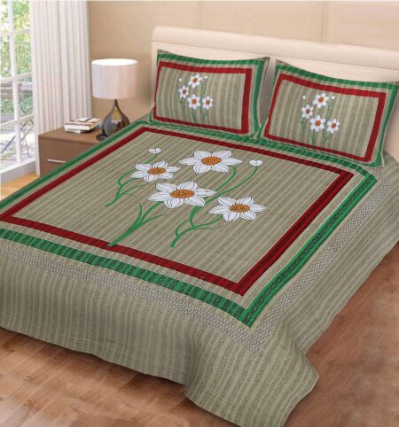 Rajasthani Jaipuri-Stylish Floral Print Double Bedsheet With Two Matching Pillow Covers. 
