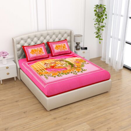 Rajasthani-Stylish Printed Cotton Double Bedsheet With Two Matching Pillow Covers