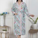 Handcrafted Cotton Block Printed Long Robe | Comfortable Loungewear & Bathrobe for Women