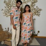 Couple Matching Outfit ? Multi-color Cotton Printed Midi Dress & Shirt Set, Summer Casual Wear