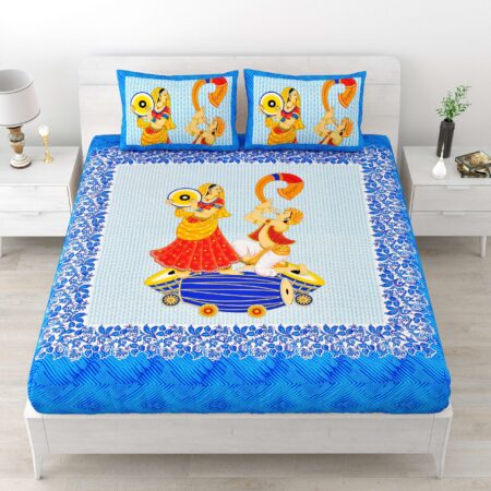 Jaipuri Cotton Printed Double Bedsheet With Two Pillow Covers