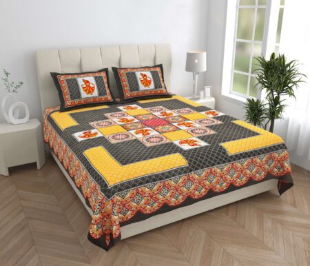 Jaipuri Printed Double Bedsheet With Two Matching Pillow Covers