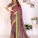 Maroon & Olive Floral Printed Chanderi Saree ? Elegant Festive & Traditional Wear