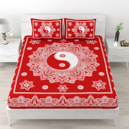Jaipuri Stylish Mandala Printed Double Bed Bedsheet With Two Pillow Cover (Red)