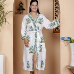 Handcrafted Cotton Block Printed Long Robe | Comfortable Loungewear & Bathrobe for Women