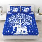 Rajasthani Elephant Printed Cotton Double Bedsheet With Two Pillow Covers