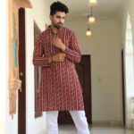 Mens Maroon Striped Printed Cotton Kurta with White Pajama ? Traditional Ethnic Wear for Festive & Wedding