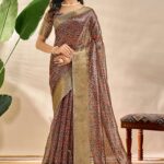 Elegant Soft Silk Blend Saree with Floral Print and Zari Border