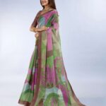 Modern Abstract Printed Linen Shimmer Saree