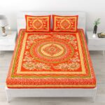 Jaipuri Stylish Rangoli Printed Double Bed Bedsheet With Two Pillow Cover (Red)