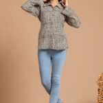 Beige & Black Checked Long Sleeve Cotton Shirt Top for Women ? Casual & Office Wear