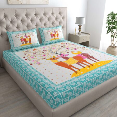 Rajasthani Jaipuri Traditional Double Bed Bedsheet with two pillow covers