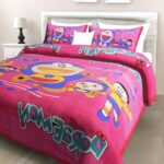Doraemon Printed Cotton Double Bed Bedsheet With 2 Pillow Covers For Kids