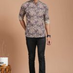 Men's Cotton Purple Floral Printed Kurta ? Casual & Festive Daily Wear