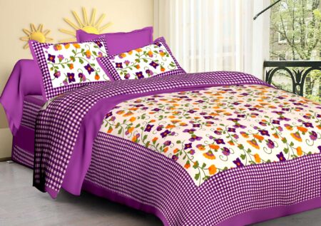 Jaipuri Cotton Printed Double Bedsheet With Two Pillow Covers