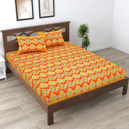Rajasthani Traditionally Printed Cotton Doublebed Bedsheet With Pack of 2 Pillow Covers
