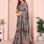 Pastel Multicolor Checked Black Chanderi Saree ? Lightweight Digital Prints with Tassel Border