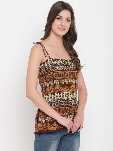 Women's Rayon Printed Casual Summer Style Tie Shoulder Straps Free Size Tank Top ( Multi5)