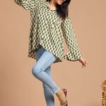 Cream Printed Oversized Long Sleeve Cotton Top for Women ? Stylish Casual Shirt