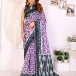 Purple & Black Ikat Chanderi Saree ? Bold Geometric Ethnic Elegance