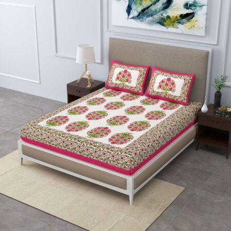 Rajasthani Jaipuri-Stylish Floral Printed Double Bedsheet With Two Pillow Covers
