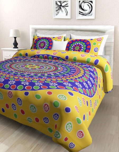 Jaipuri Printed Cotton Double Bedsheet With Two Pillow Covers.
