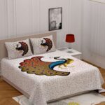 Jaipuri stylish printed cotton double bedAnd Two Pillow Covers Featuring a Peacock Design. 