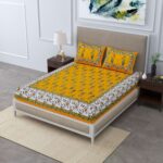 Jaipuri Floral Printed 100% Pure Cotton Double Bedsheet With Two Pillow Cover (Orange)