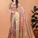 Golden Multicolor Soft Silk Saree with Geometric Weave & Ornate Pallu