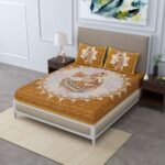 Biege-Colored 100% Cotton Jaipuri Traditional Double Bedsheet With Two Pillow Covers. 