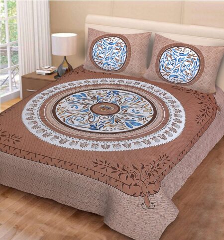 Rajasthani Jaipuri-Stylish Floral Printed Cotton Double Bedsheet With Two Matching Pillow Covers.