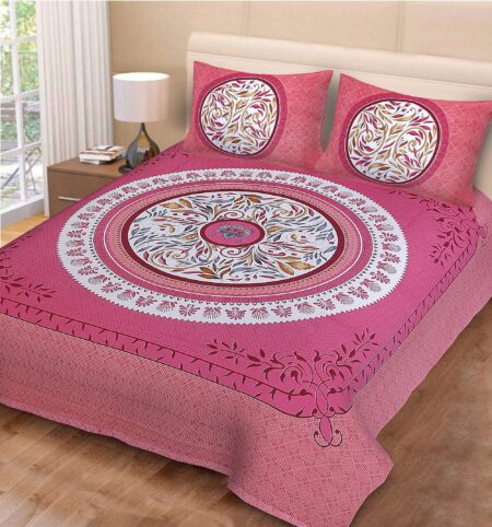 Rajasthani Jaipuri-Stylish Floral Printed Cotton Double Bedsheet With Two Matching Pillow Covers.