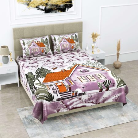 Printed Cotton Chamber Double Bedsheet With Two Pillow Covers